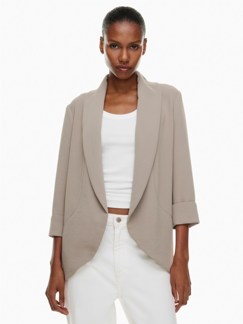 Aritzia Wilfred Chevalier Open-Front Draped Blazer 3/4 Sleeves Career Wear Sz 4